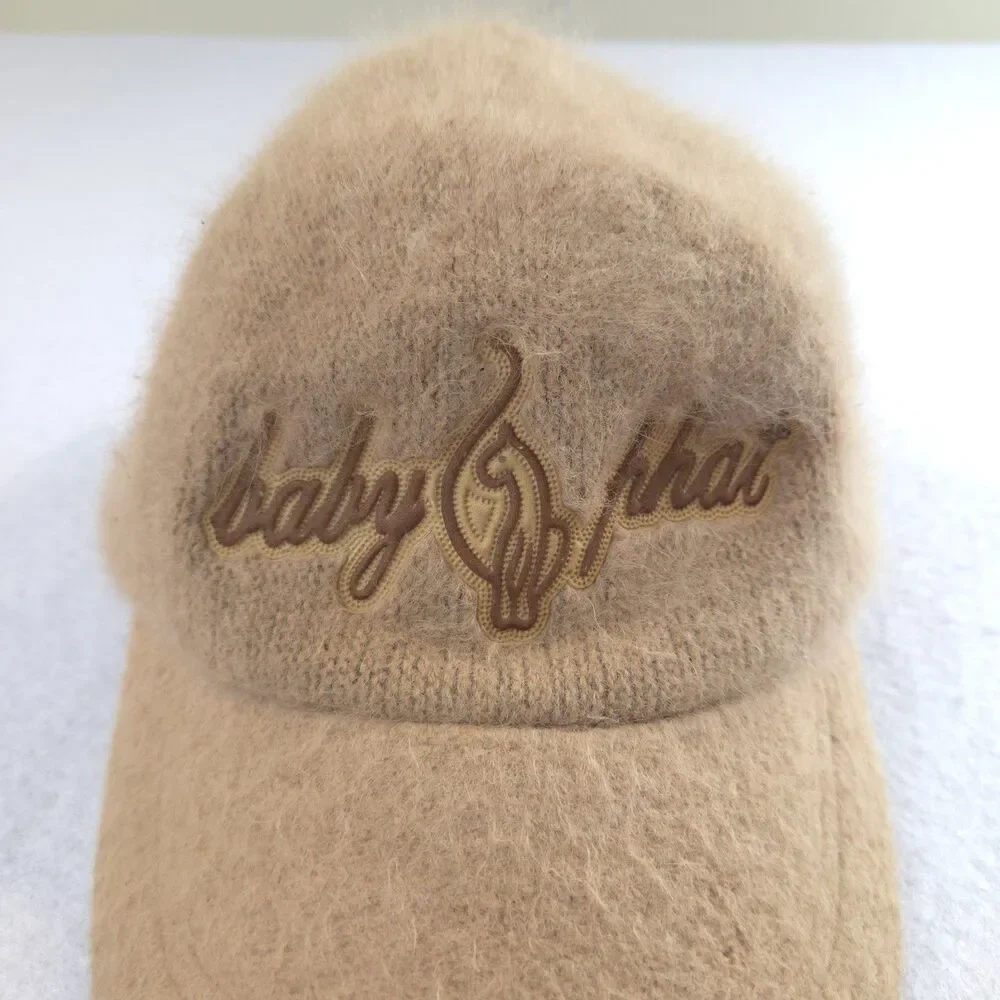 Vintage Y2K Baby Phat Hat Fuzzy Cat Logo Tan Hip Hop 00s Rare